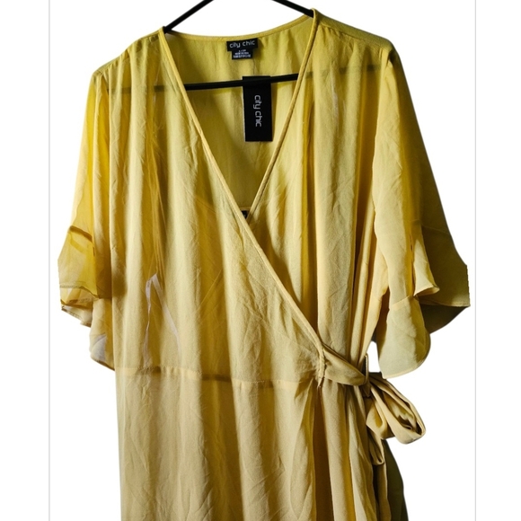 City Chic Yellow Flutter Sleeve Maxi Dress - Picture 3 of 10